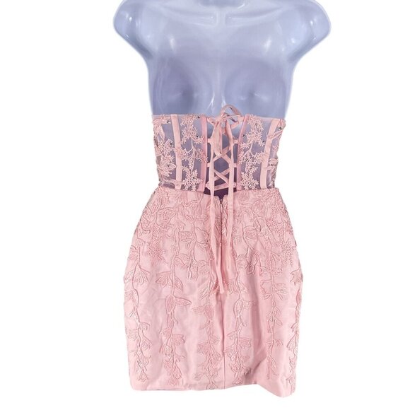 Wedding Apparel NWT Womens 2 Baby Pink Floral Lace Corset Mini Dress Coquette - Picture 3 of 16